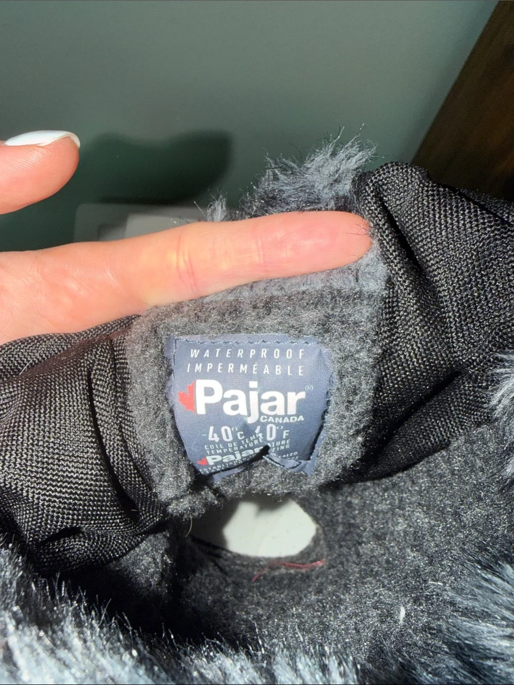 Pajar Black Winter Boots with Red Laces and Faux Fur Trim